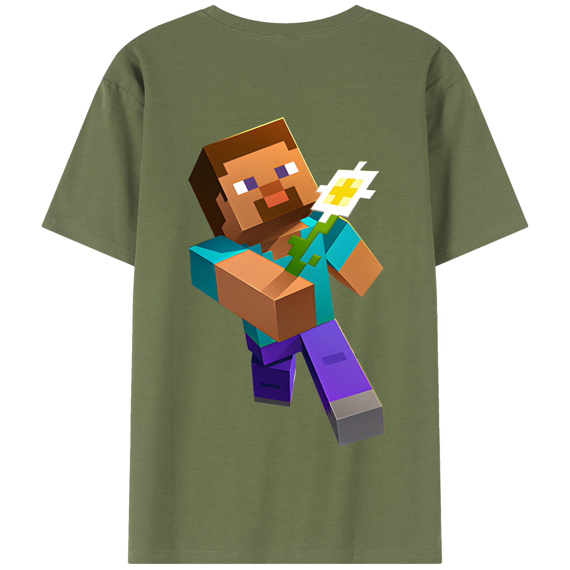 （画像用） マインクラフト ブロックの世界 Minecraft MC Block world 綿100％半袖Tシャツ（背面プリント）